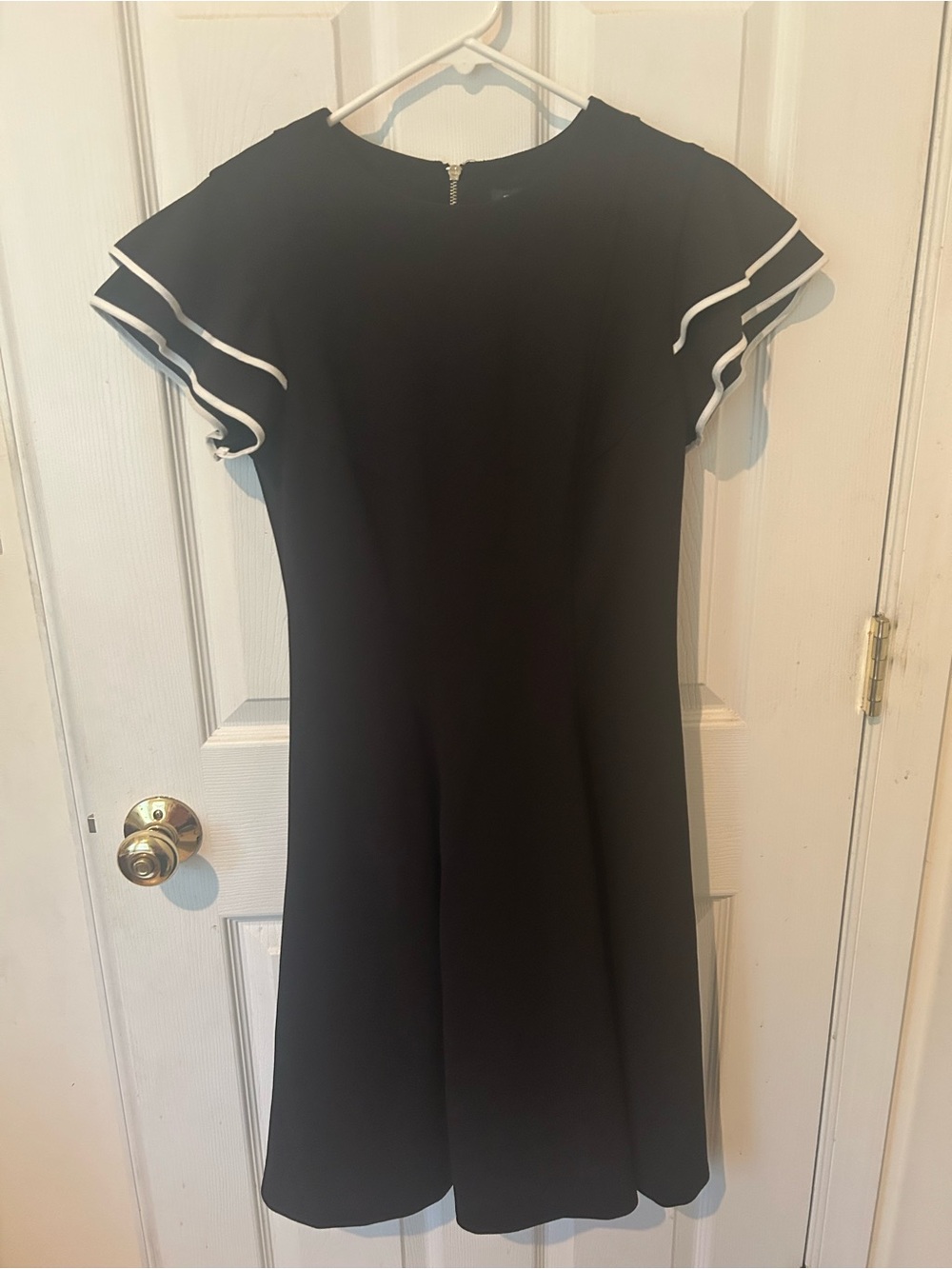 Tommy Hilfiger Black Midi Dress with White Trim Flutter Sleeves